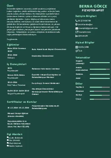 Fizyoterapist Cv Örnekleri cv indir